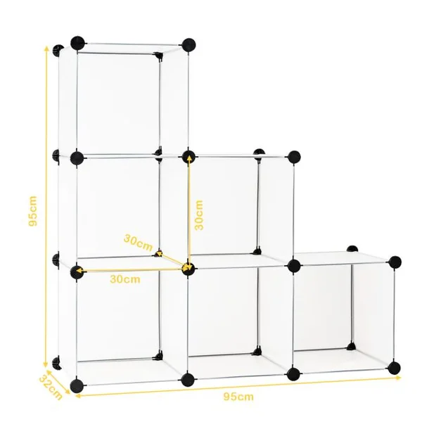 Étagère Rangement 6 Cubes Modulaire 30x30cm Étagère Modulable Connecteurs ABS et Marteau Assemblage Facile Meuble Cube DIY pour Salon Chambre Bureau