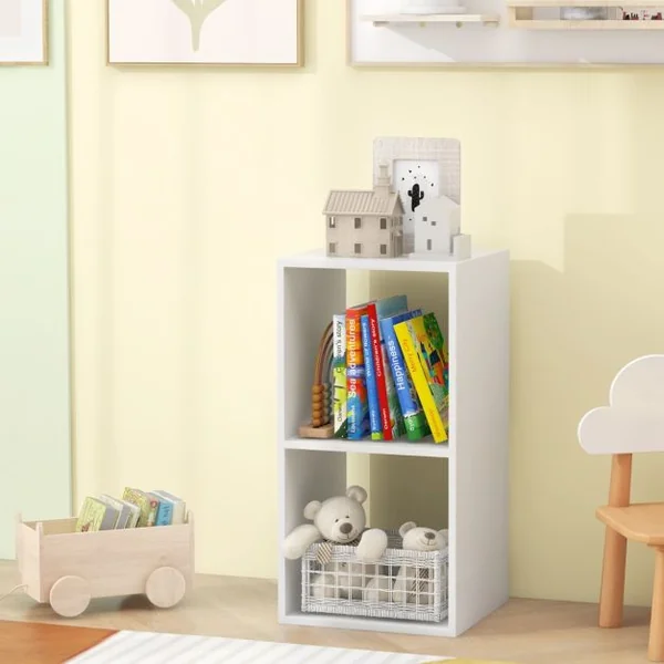 Étagère à 2 Niveaux à Dos Ouvert Bibliothèque à 2 Cubes Kit Anti-basculement Bibliothèque Autoportante Blanc
