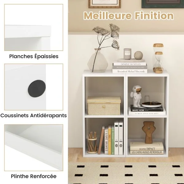 Étagère à 2 Niveaux à Dos Ouvert Bibliothèque à 2 Cubes Kit Anti-basculement Bibliothèque Autoportante Blanc