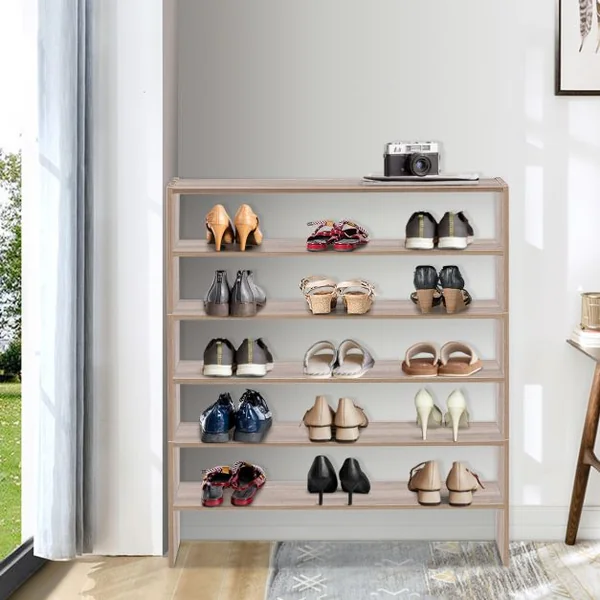 Étagère à Chaussures 3 Pièces, Meuble de Rangement à 2 Niveaux sur Pied Idéal pour l'Entrée Couloir Salle de Bain Salon Noyer