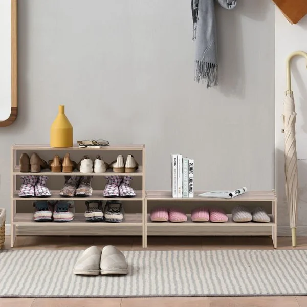 Étagère à Chaussures 3 Pièces, Meuble de Rangement à 2 Niveaux sur Pied Idéal pour l'Entrée Couloir Salle de Bain Salon Noyer