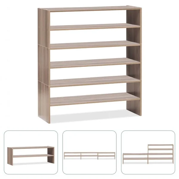 Étagère à Chaussures 3 Pièces, Meuble de Rangement à 2 Niveaux sur Pied Idéal pour l'Entrée Couloir Salle de Bain Salon Noyer