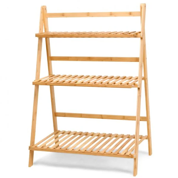 Étagère à Fleurs Porte Pots de Plante Fleurs Étagère à échelle Pliante en Bambou Présentoire de Jardin avec 3 Tablettes 70cm* 40cm * 97cm