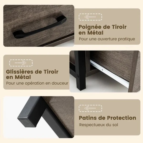 Étagère à Livres en Forme d’Arbre Bibliothèque à 4 Niveaux avec Tiroir Kits Anti-Basculement Cadre en Métal Gris