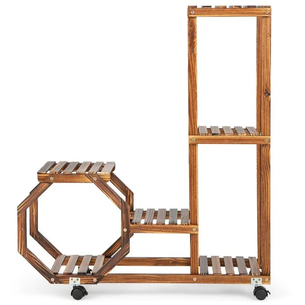 Étagère à Plantes Bois à 6 Niveaux Support Plantes à Roulettes 87,5 x 29 x 103 cm Intérieur Extérieur Balcon Jardin Marron