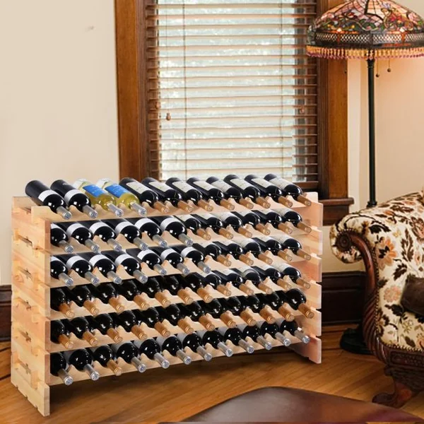 Étagère à Vin Casier à 72 Bouteilles en Bois de Pin Robuste Modulable 119 x 29 x 71,5 CM