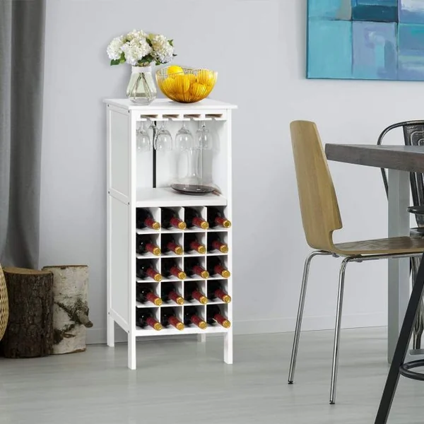 Étagère à vin Casier à vin 20 bouteilles Range bouteille avec 4 supports de verres à pied, 24.5 x 42 x 96 cm, Bordeaux