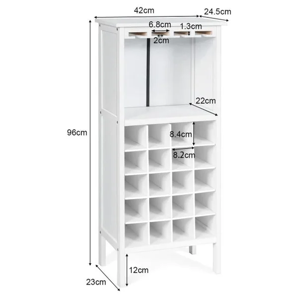 Étagère à vin Casier à vin 20 bouteilles Range bouteille avec 4 supports de verres à pied, 24.5 x 42 x 96 cm, Bordeaux