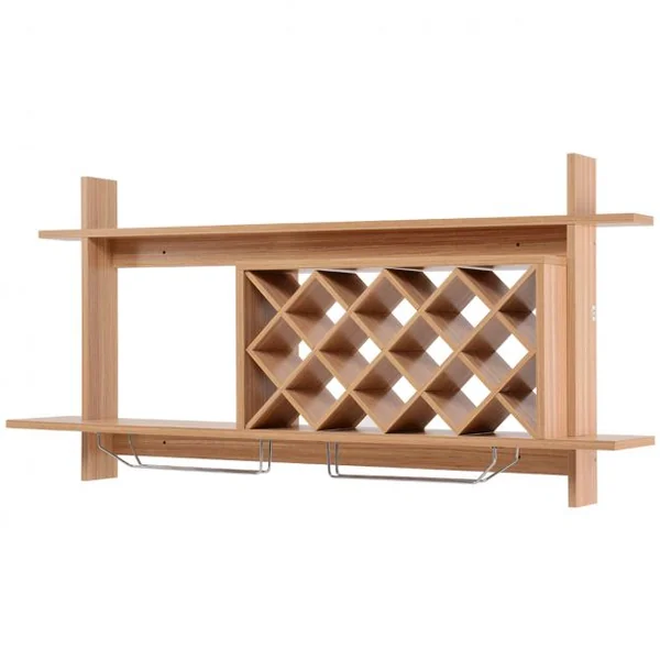Étagère à Vin Murale Casier à Bouteilles Support de Verres à pied Long avec 2 étages, 120 x 58.5 cm, Marron Foncé