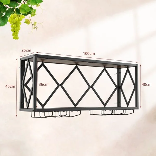 Étagère à vin Murale Industrielle pour 39 Bouteilles avec Porte-Verre à Pied Casier à Bouteilles 2 Niveaux pour Cuisine Bar