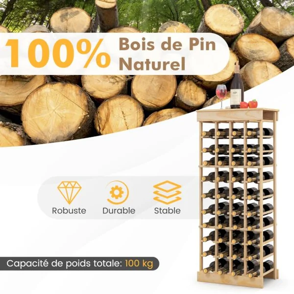 Étagère à Vin pour 40 Bouteilles sur Pied à 10 Niveaux Naturel