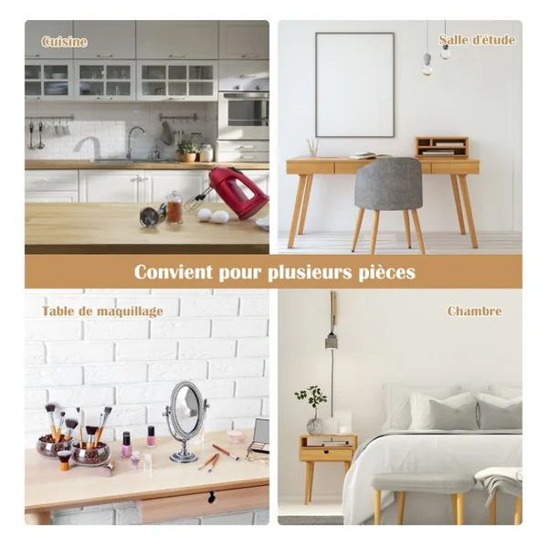 Étagère à Épices avec 2 Niveaux en Bambou et Acier inox Étagère Rangement Rectangle