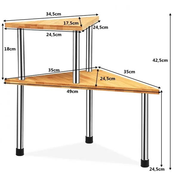 Étagère à Épices avec 2 Niveaux en Bambou et Acier inox Étagère Rangement Triangle