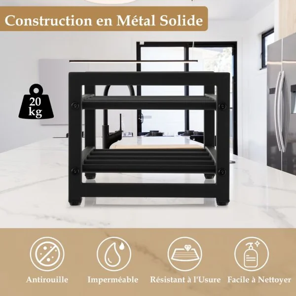 Étagère/Casier à Vin en Métal pour 8 Bouteilles Surface Antirouille Porte-Bouteille 2 Niveaux avec Repose-Pieds Réglables