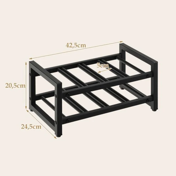Étagère/Casier à Vin en Métal pour 8 Bouteilles Surface Antirouille Porte-Bouteille 2 Niveaux avec Repose-Pieds Réglables