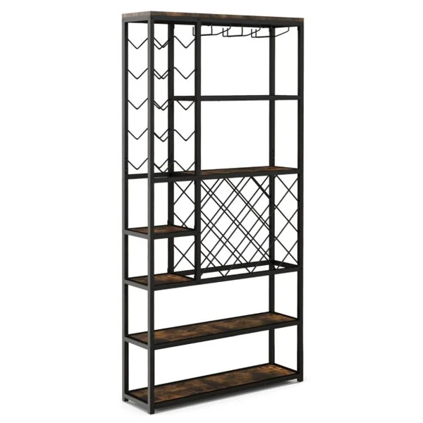 Étagère/Casier à Vin pour 27 Bouteilles Porte-Bouteille avec 3 Porte-Verres Style Industriel pour Cuisine Bar Salle à Manger