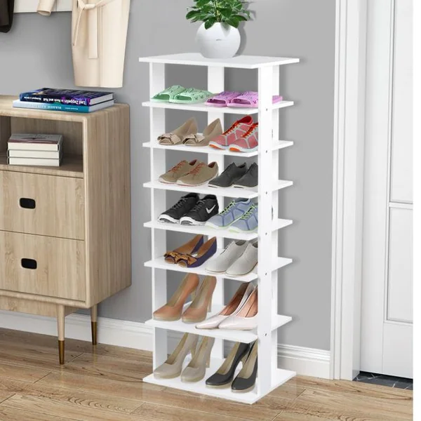 Étagères/Meuble à Chaussures à 7 Niveaux 45 x 25 x 110 cm Porte-chaussures pour Entrée Couloir Salon Chambre Blanc