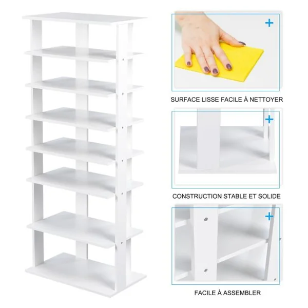 Étagères/Meuble à Chaussures à 7 Niveaux 45 x 25 x 110 cm Porte-chaussures pour Entrée Couloir Salon Chambre Blanc