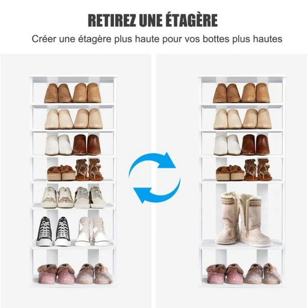 Étagères/Meuble à Chaussures à 7 Niveaux 45 x 25 x 110 cm Porte-chaussures pour Entrée Couloir Salon Chambre Blanc